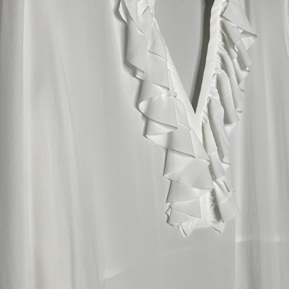 Chico's White Sheer Tunic Ruffles Around Neck Size 1 Or US M/8 - Picture 5 of 10